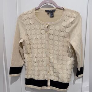 Per Se Beige and Black Polka Dot Cardigan silk cotton and nylon